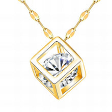Geometric Crystal Cube Necklace in Gold