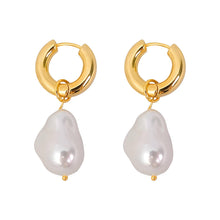 Gold Plated Pearl Drop Hoop Earrings