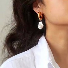 Gold Plated Pearl Drop Hoop Earrings
