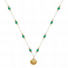 Golden Tides Shell Necklace with Emerald Beads