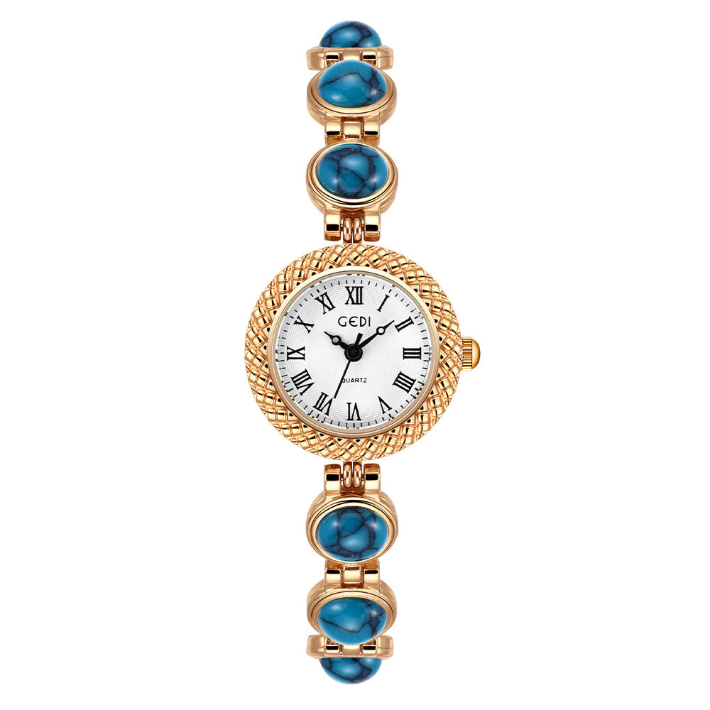 Textured Bezel Roman Dial Pearl Watch
