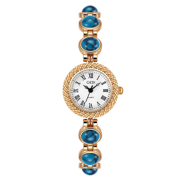 Textured Bezel Roman Dial Pearl Watch