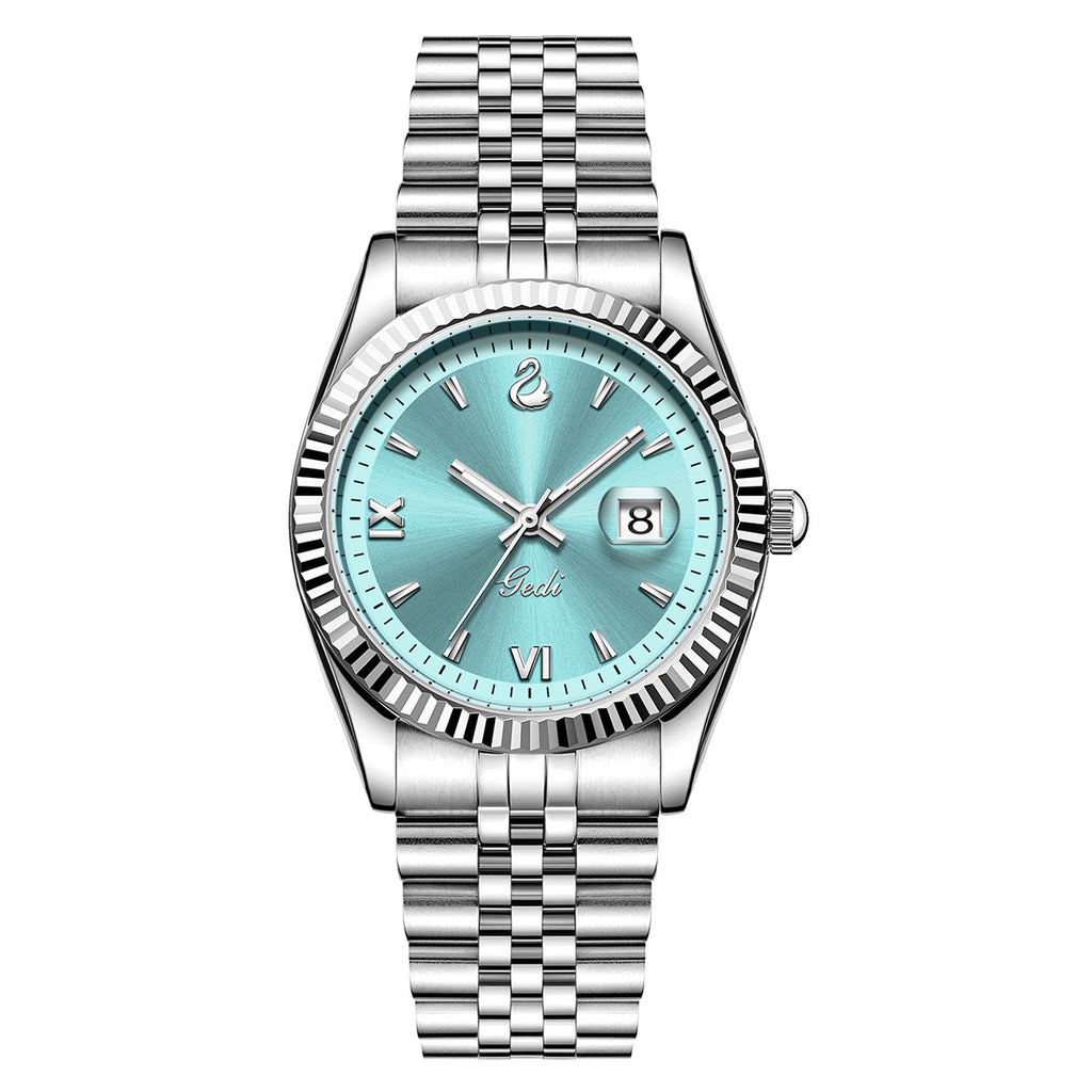 Fluted Bezel Date Dial Bracelet Watch