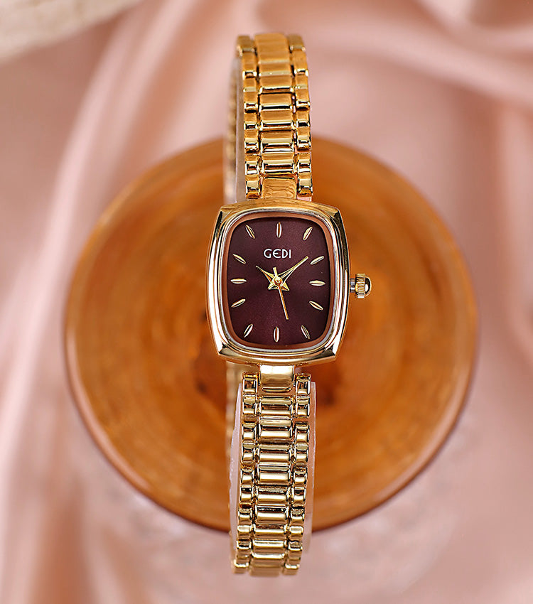 Gold Cushion Dial Colored Face Watch