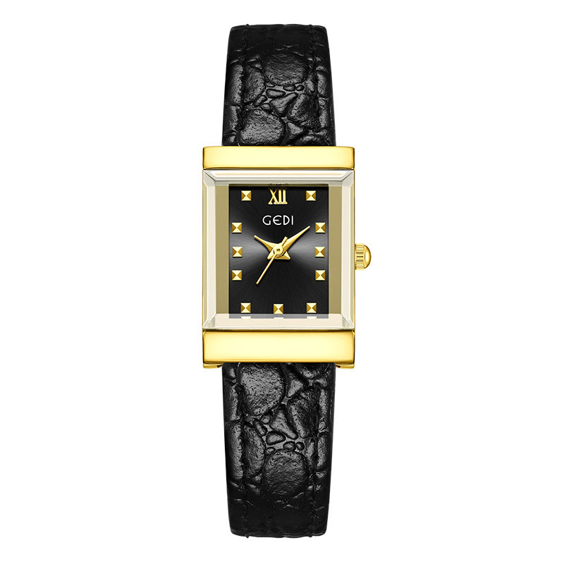The Square Stud Dial Leather Watch