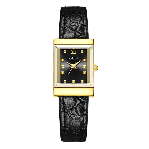 The Square Stud Dial Leather Watch