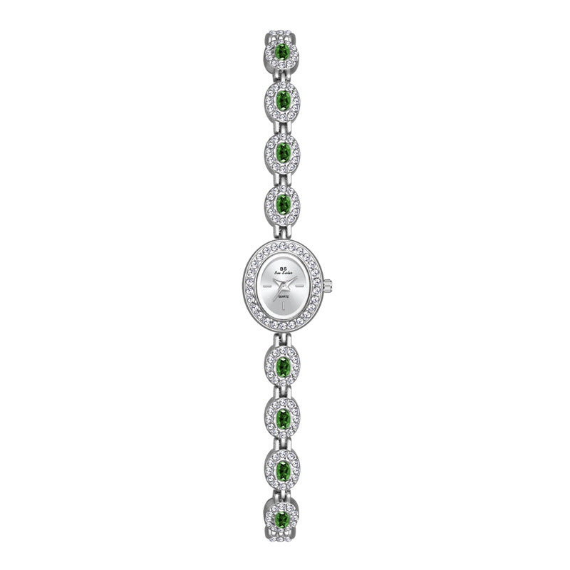 Oval Gemstone Crystal Link Bracelet Watch