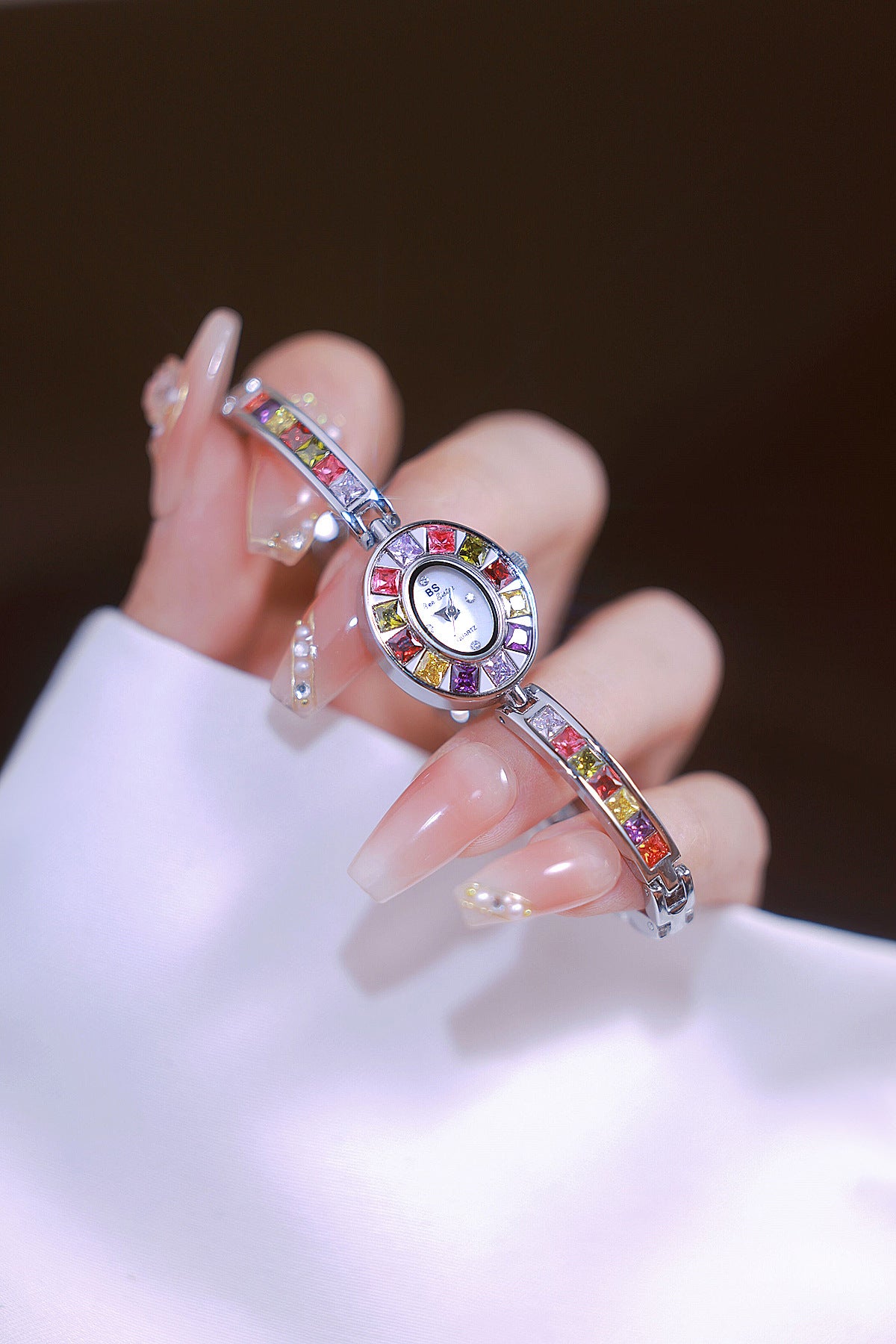 Oval Multi-Gemstone Bezel Bracelet Watch