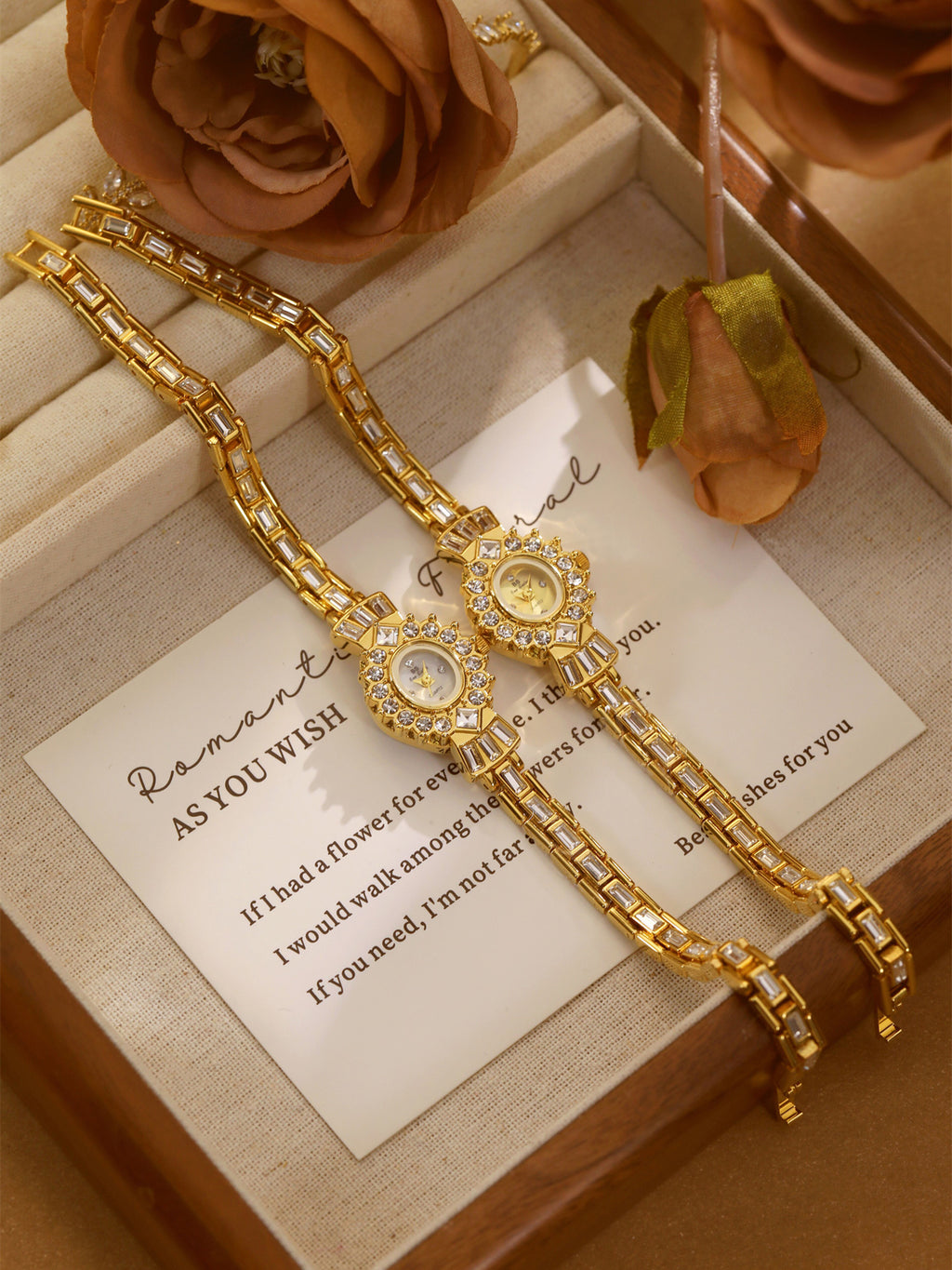 Crystal Flower Dial Link Bracelet Watch