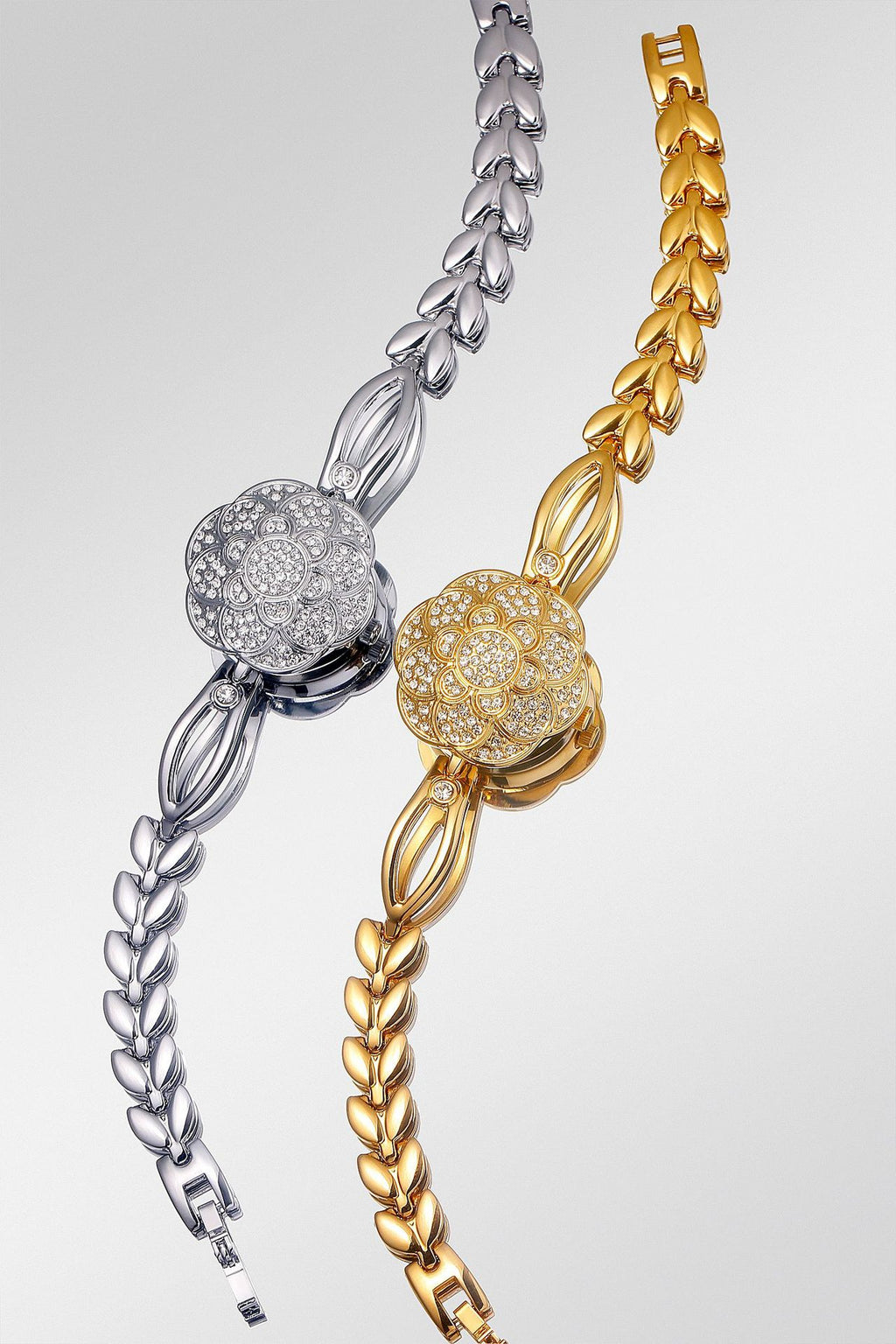 Floral Crystal Dial Link Watch