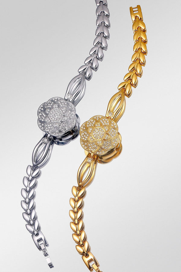 Floral Crystal Dial Link Watch