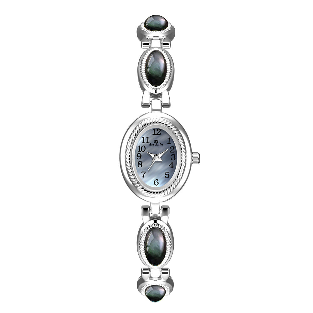 Oval Dial Gemstone Link Bracelet Watch