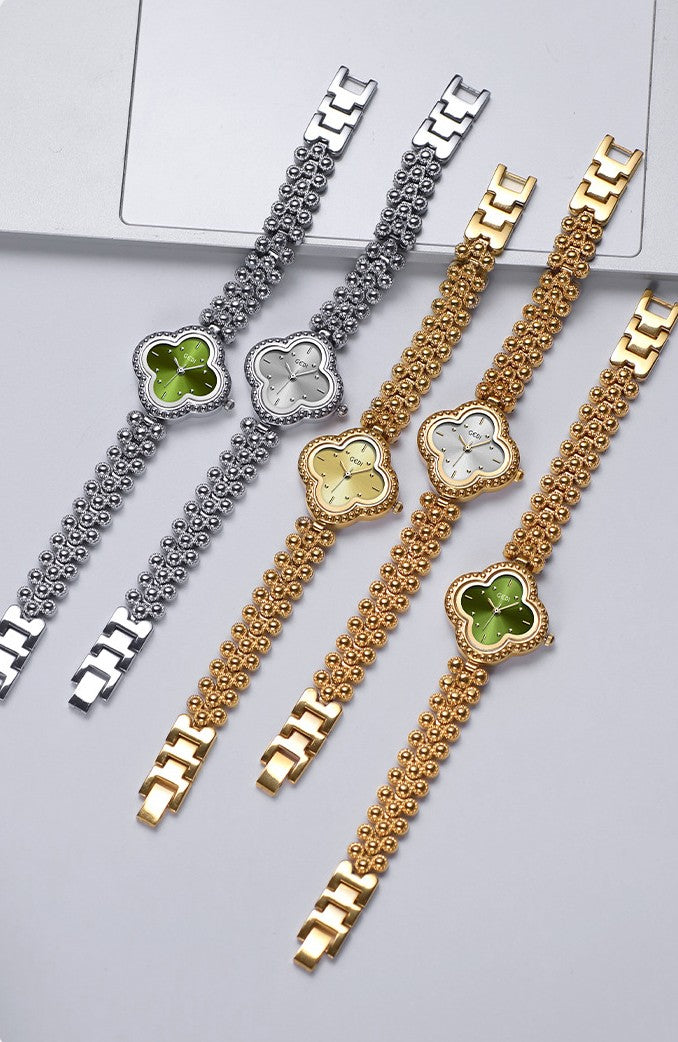 Clover Dial Crystal Bezel Bracelet Watch