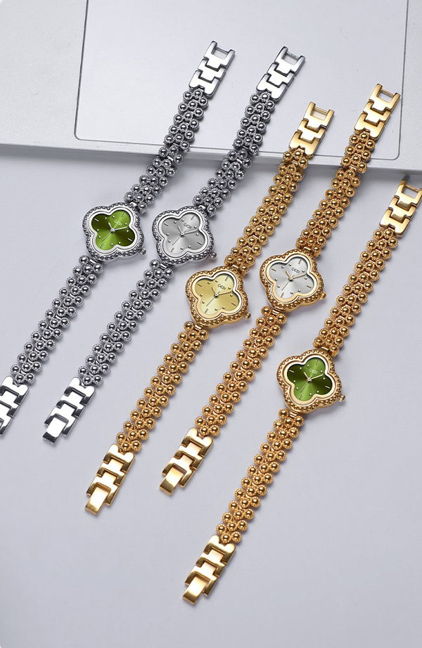 Clover Dial Crystal Bezel Bracelet Watch