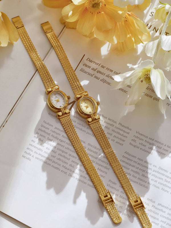Oval Dial Diamond Accented Link Bracelet Watch