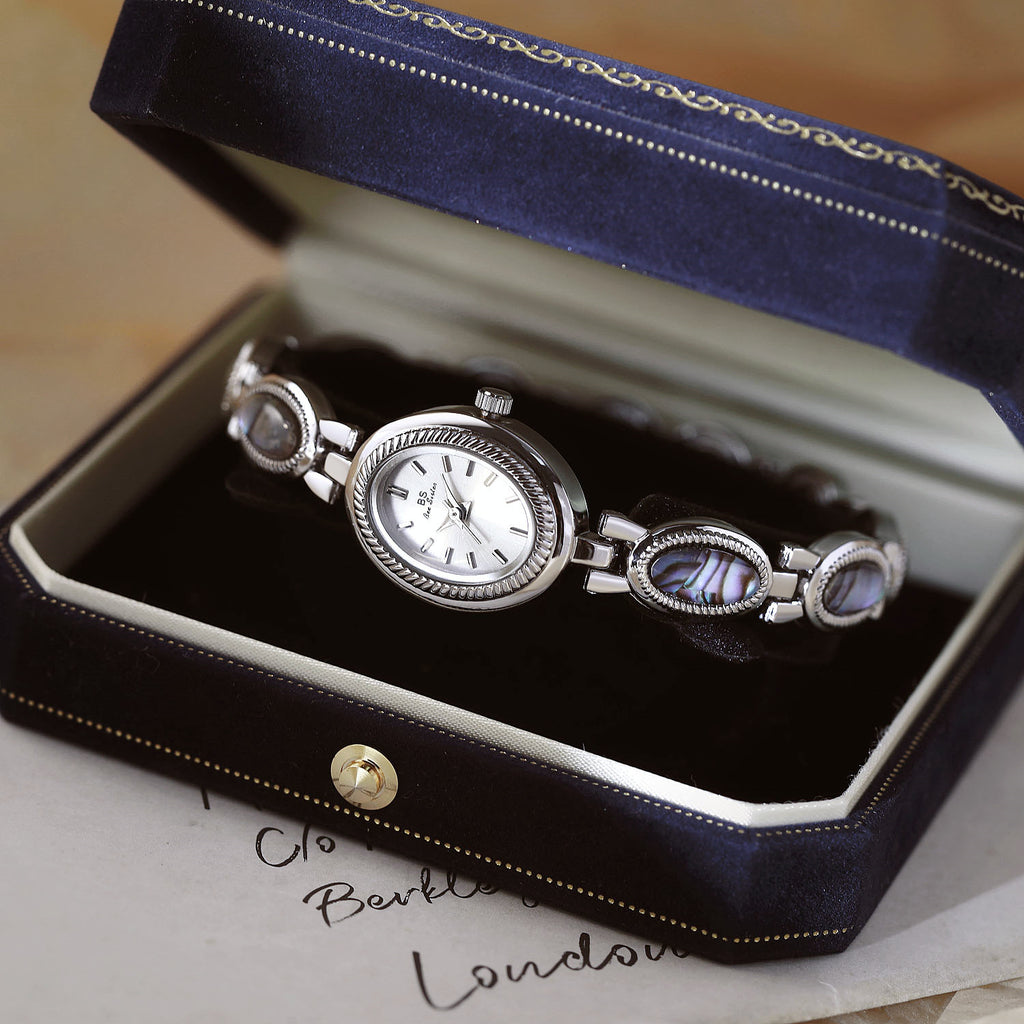 Oval Dial Green Gemstone Link Bracelet Watch