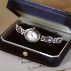 Oval Dial Green Gemstone Link Bracelet Watch