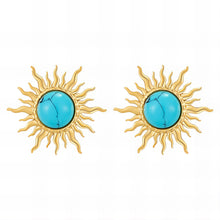 Sun Stud Earrings with Turquoise Stone
