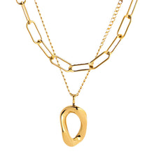 Golden Muse Double-Layer Necklace – Abstract Oval Pendant