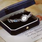 Oval Dial Green Gemstone Link Bracelet Watch