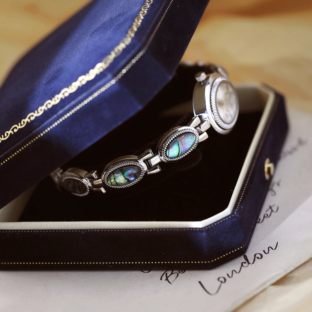 Oval Dial Green Gemstone Link Bracelet Watch