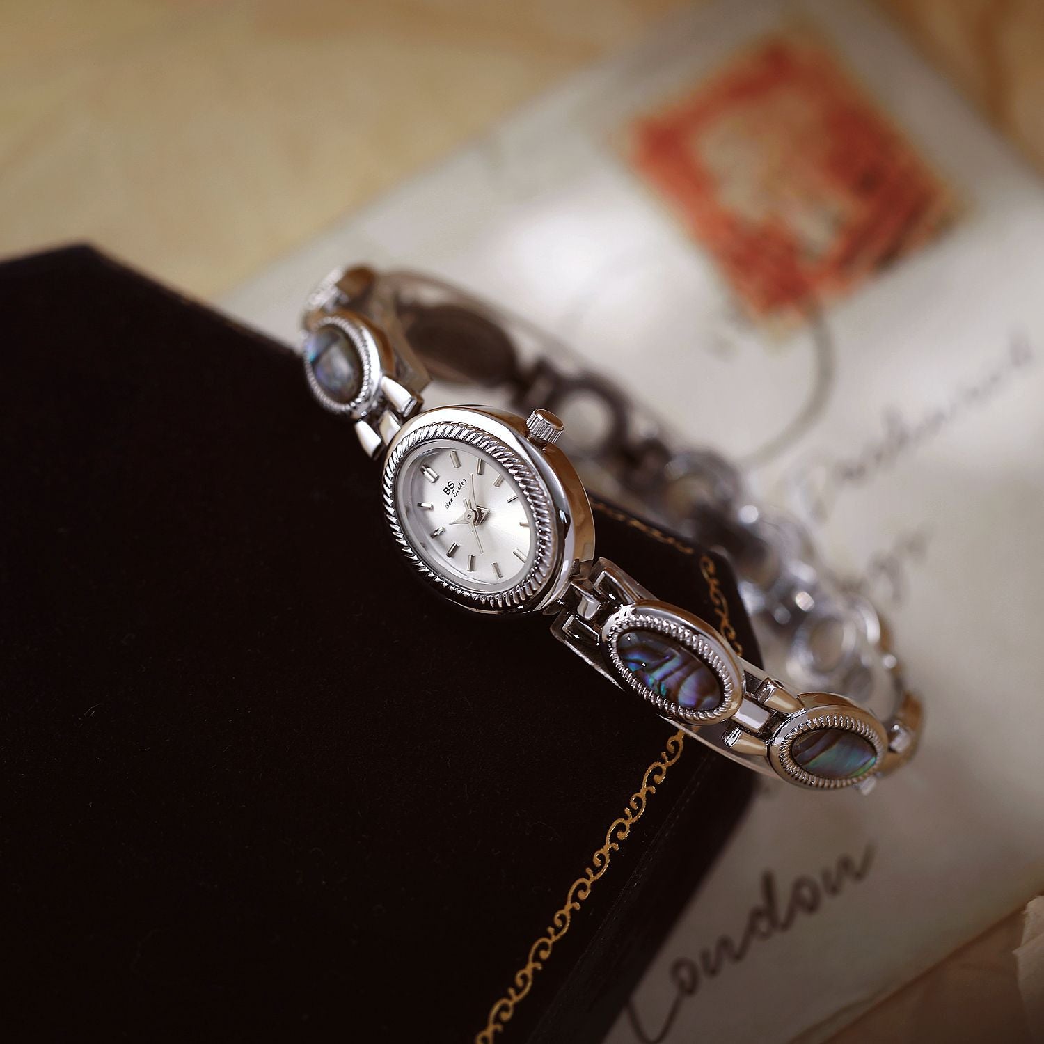 Oval Dial Green Gemstone Link Bracelet Watch