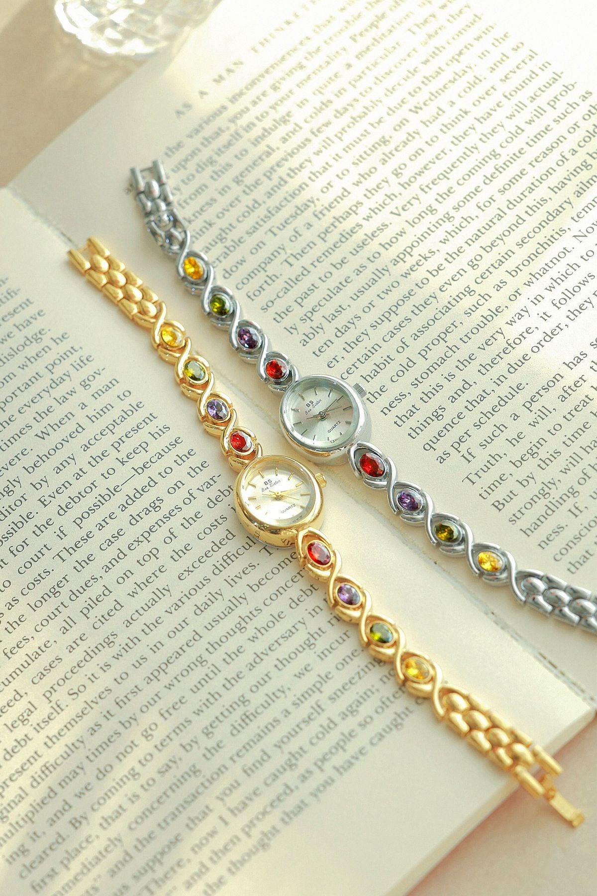 Oval Dial Multi-Gemstone Link Watch