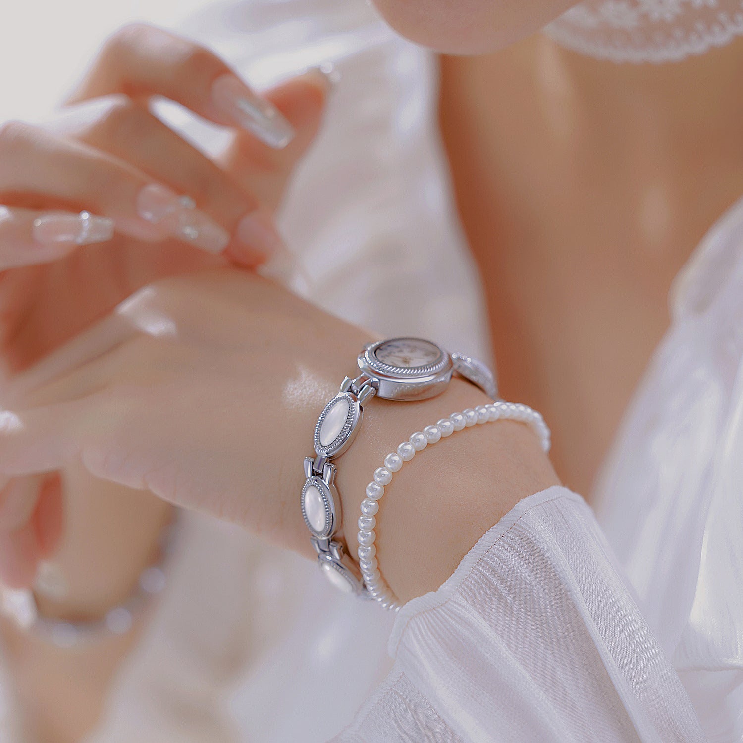 Oval Dial Gemstone Link Bracelet Watch