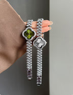 Clover Dial Crystal Bezel Bracelet Watch