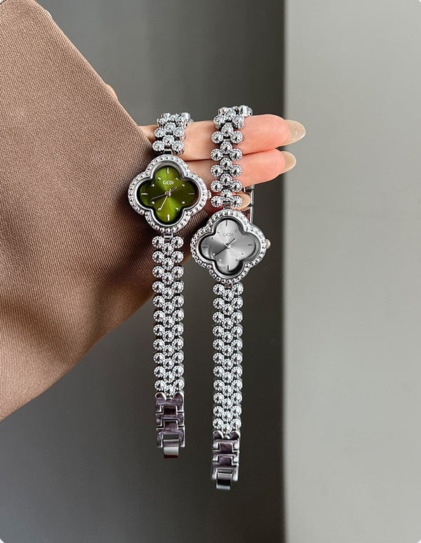 Clover Dial Crystal Bezel Bracelet Watch