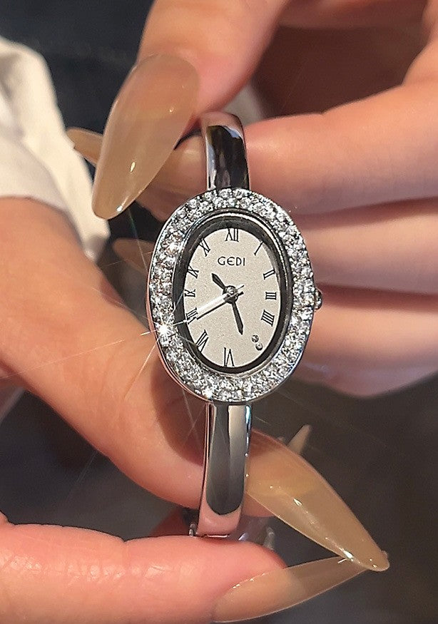 Oval Roman Crystal Bezel Bangle Watch