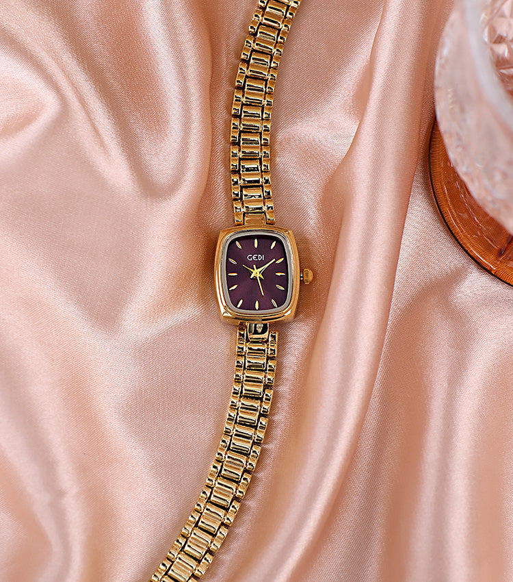 Gold Cushion Dial Colored Face Watch
