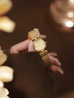 Oval Dial Diamond Accented Link Bracelet Watch