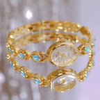 Round Dial Aquamarine Stone Link Bracelet Watch