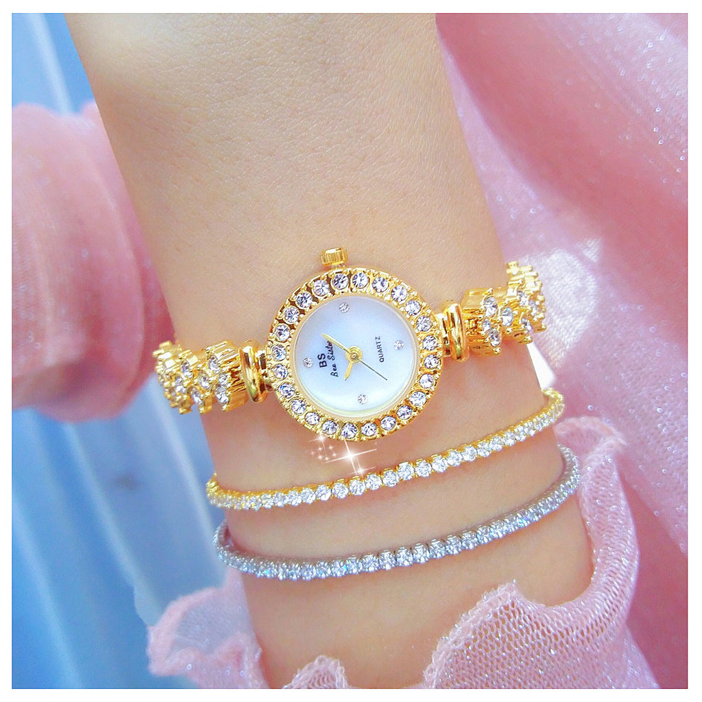 Round Crystal Bezel Floral Link Watch