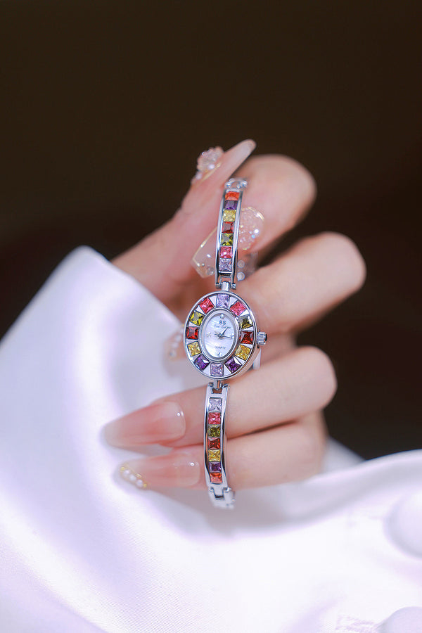 Oval Multi-Gemstone Bezel Bracelet Watch