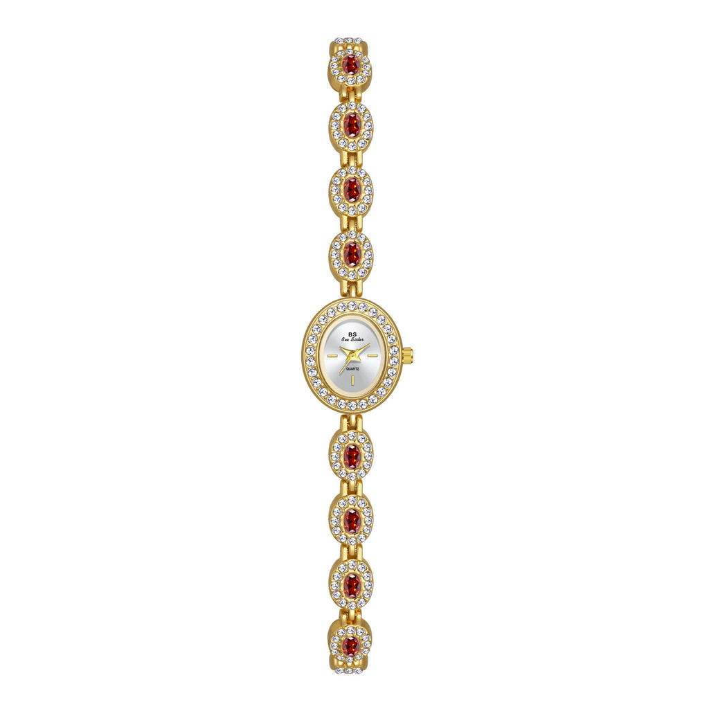 Oval Gemstone Crystal Link Bracelet Watch