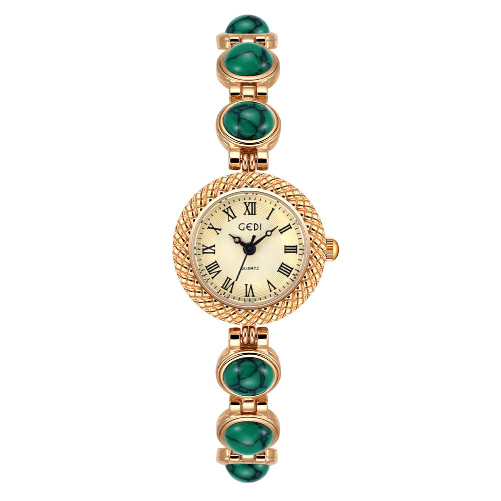 Textured Bezel Roman Dial Pearl Watch
