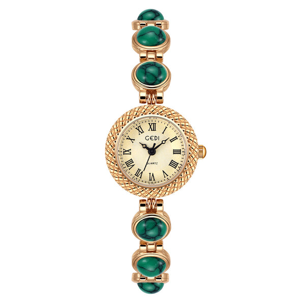 Textured Bezel Roman Dial Pearl Watch