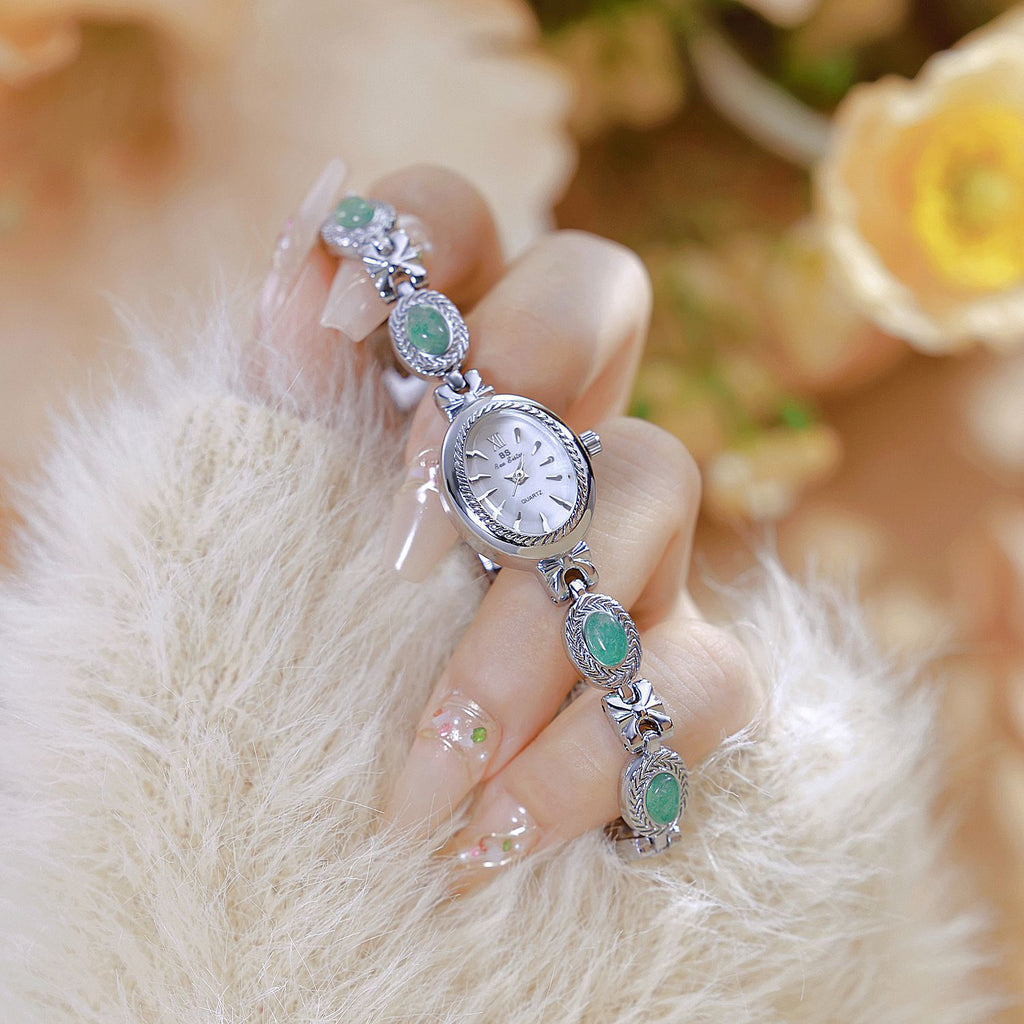 Oval Dial Gemstone Link Bracelet Watch
