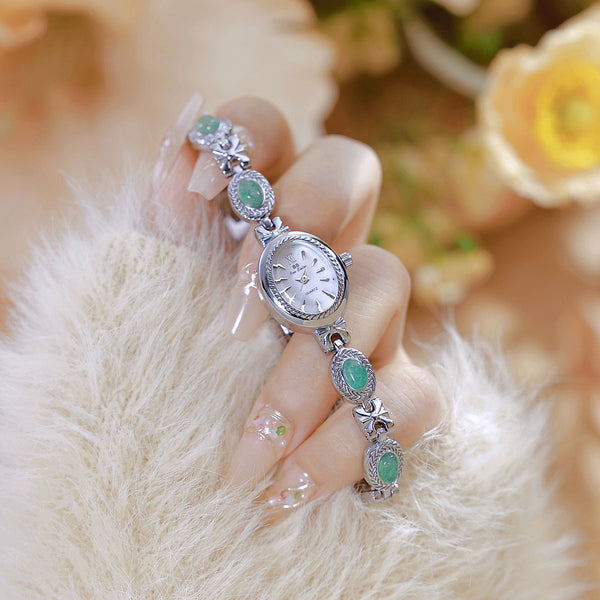 Oval Dial Gemstone Link Bracelet Watch