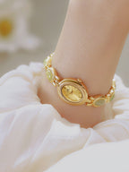 Oval Dial Green Gemstone Link Bracelet Watch