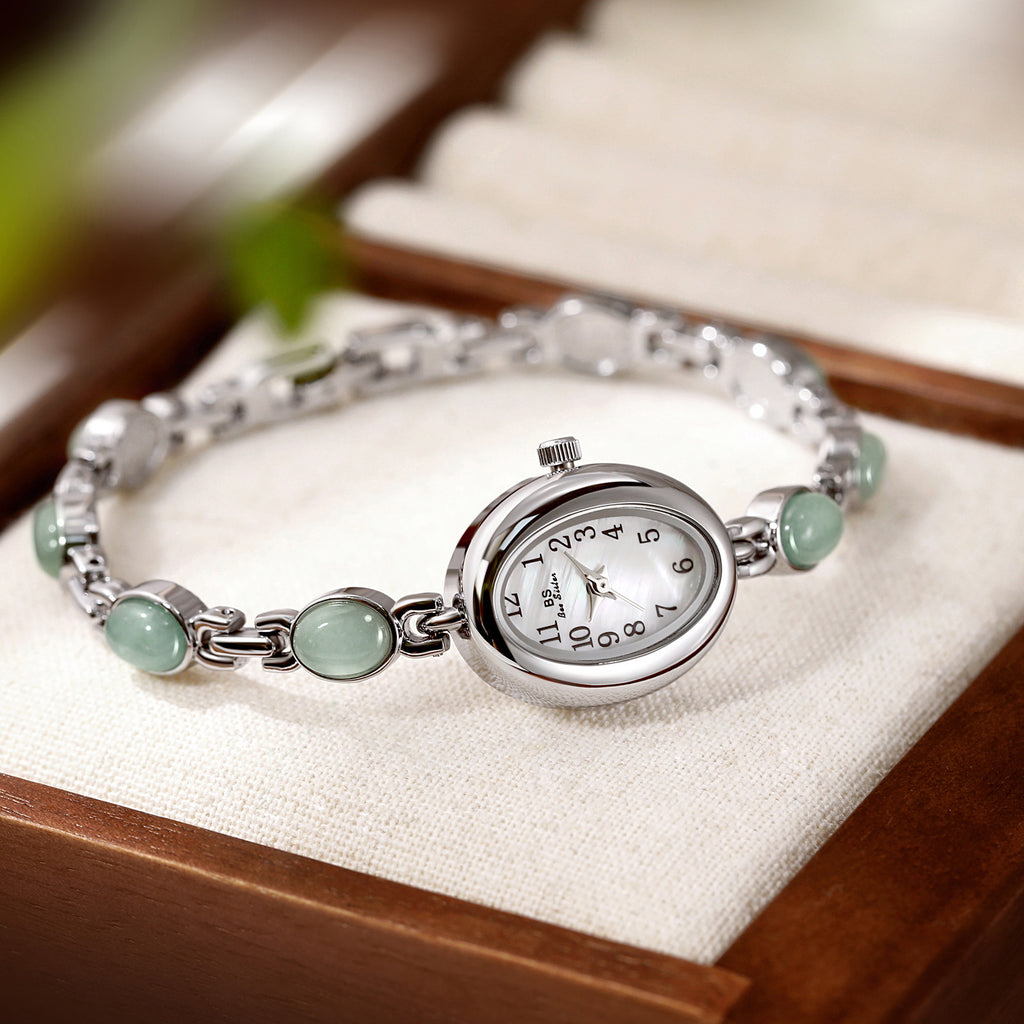 Sophisticated Oval Dial Stone Quartz Watch