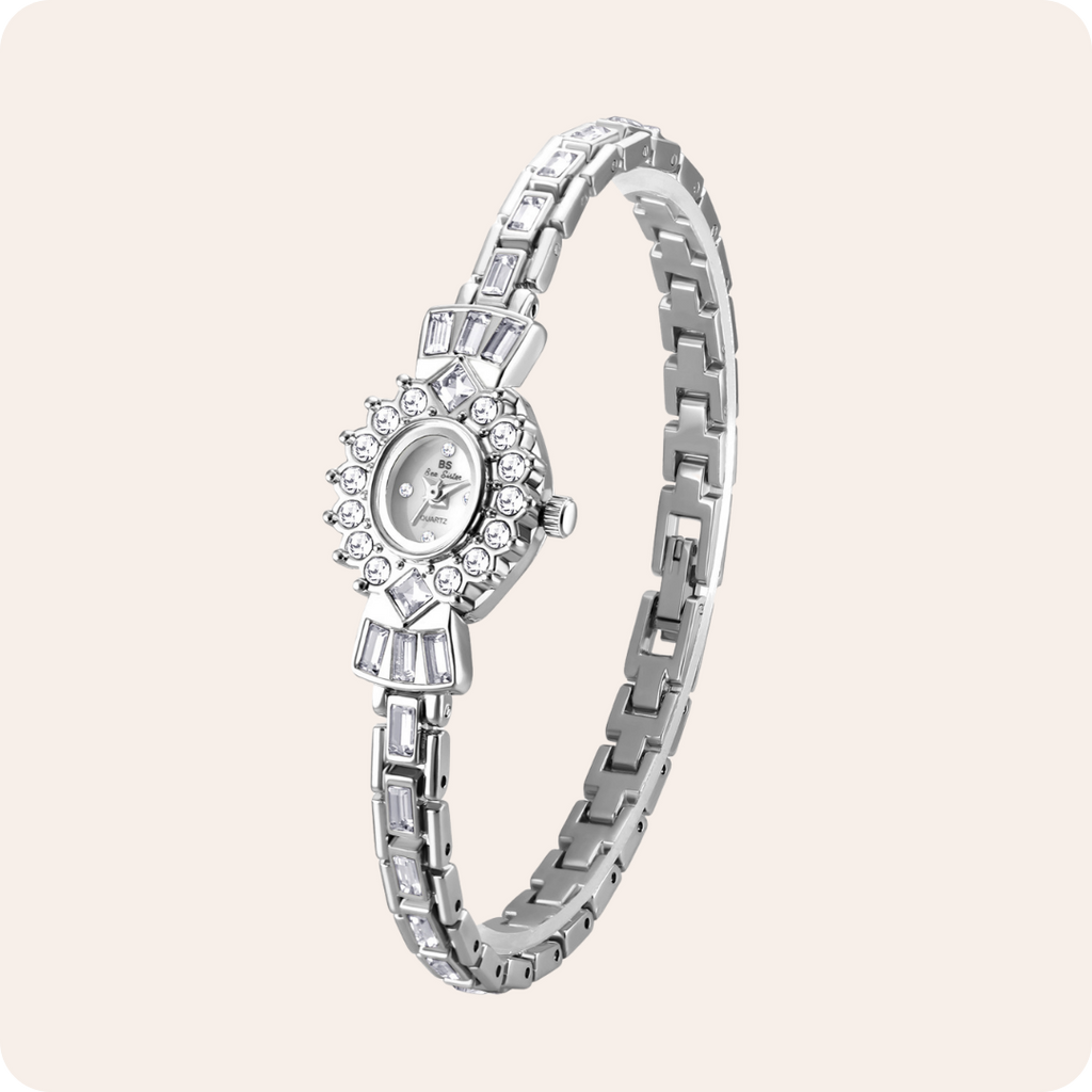 Crystal Flower Dial Link Bracelet Watch