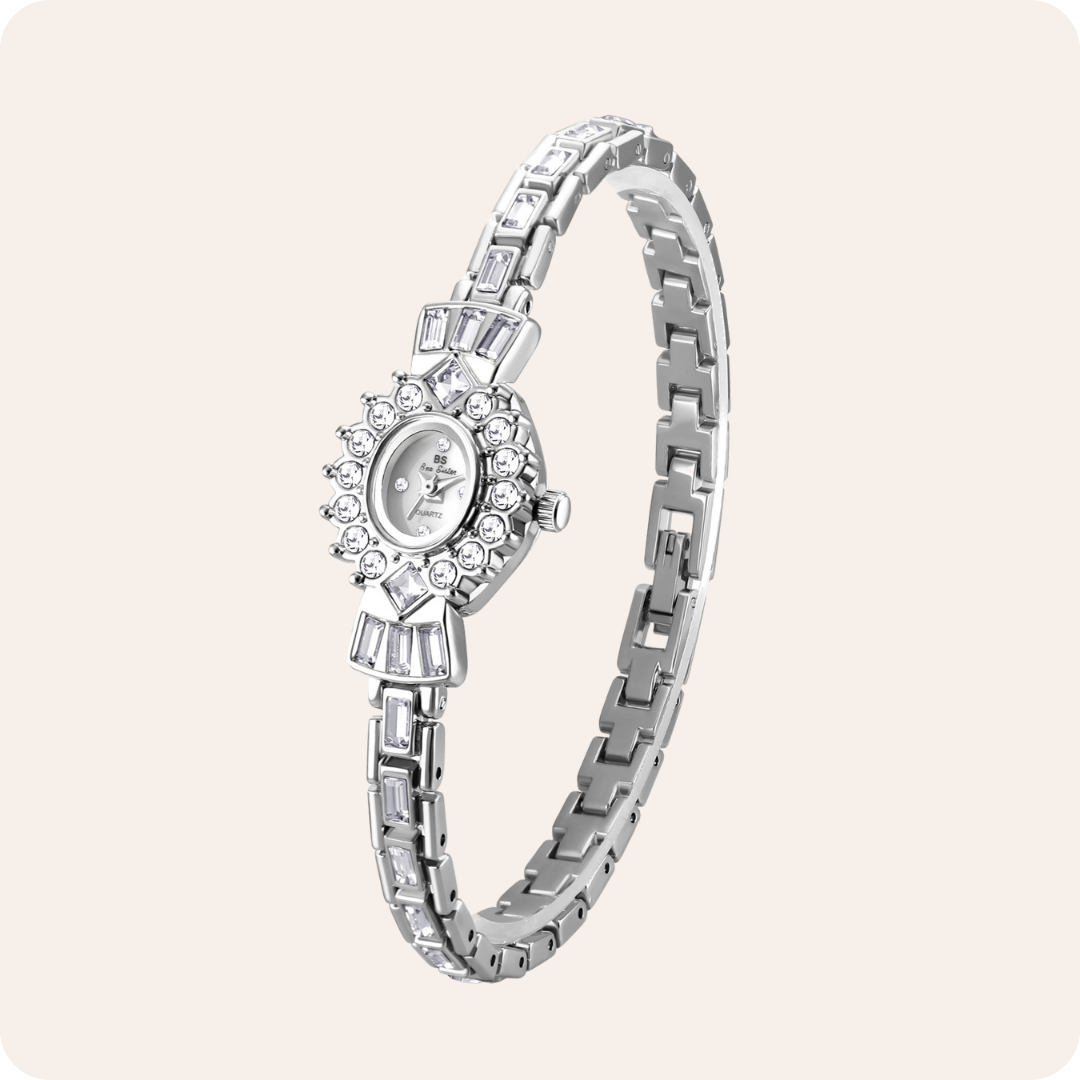 Crystal Flower Dial Link Bracelet Watch