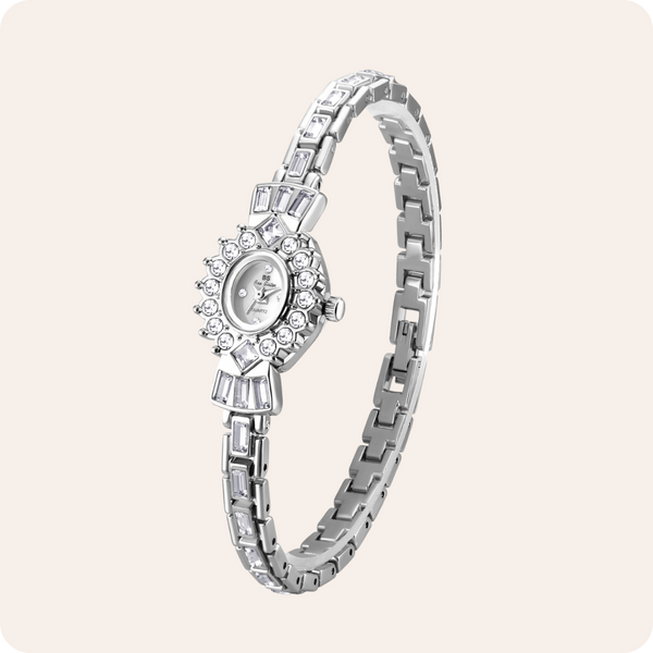 Crystal Flower Dial Link Bracelet Watch