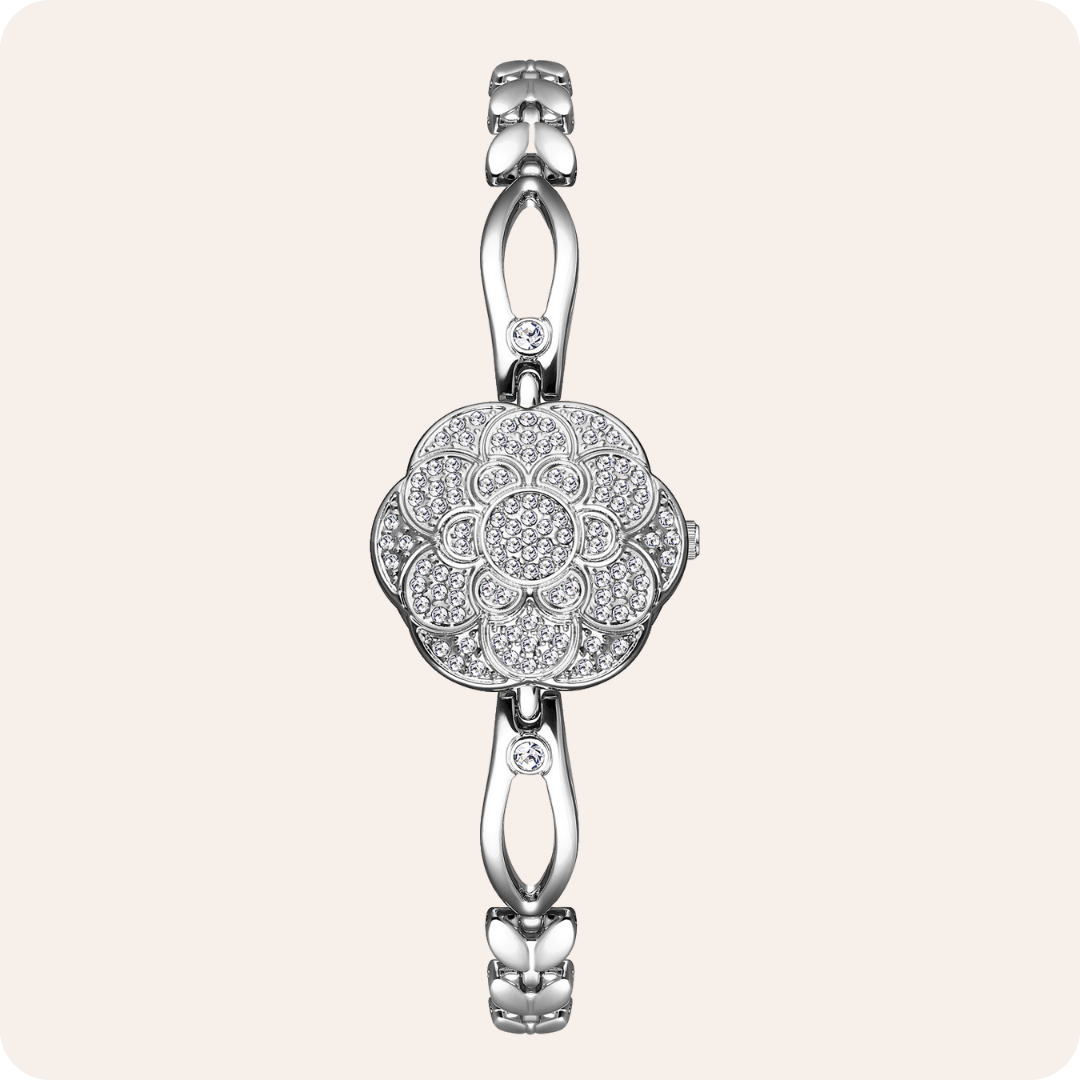 Floral Crystal Dial Link Watch