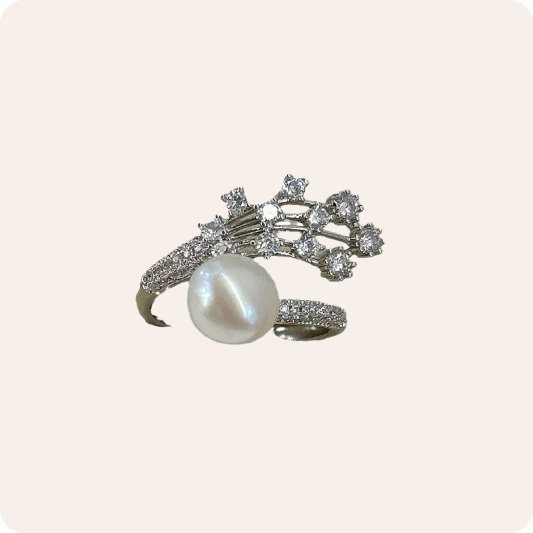 Floral Pearl Elegant Statement Ring