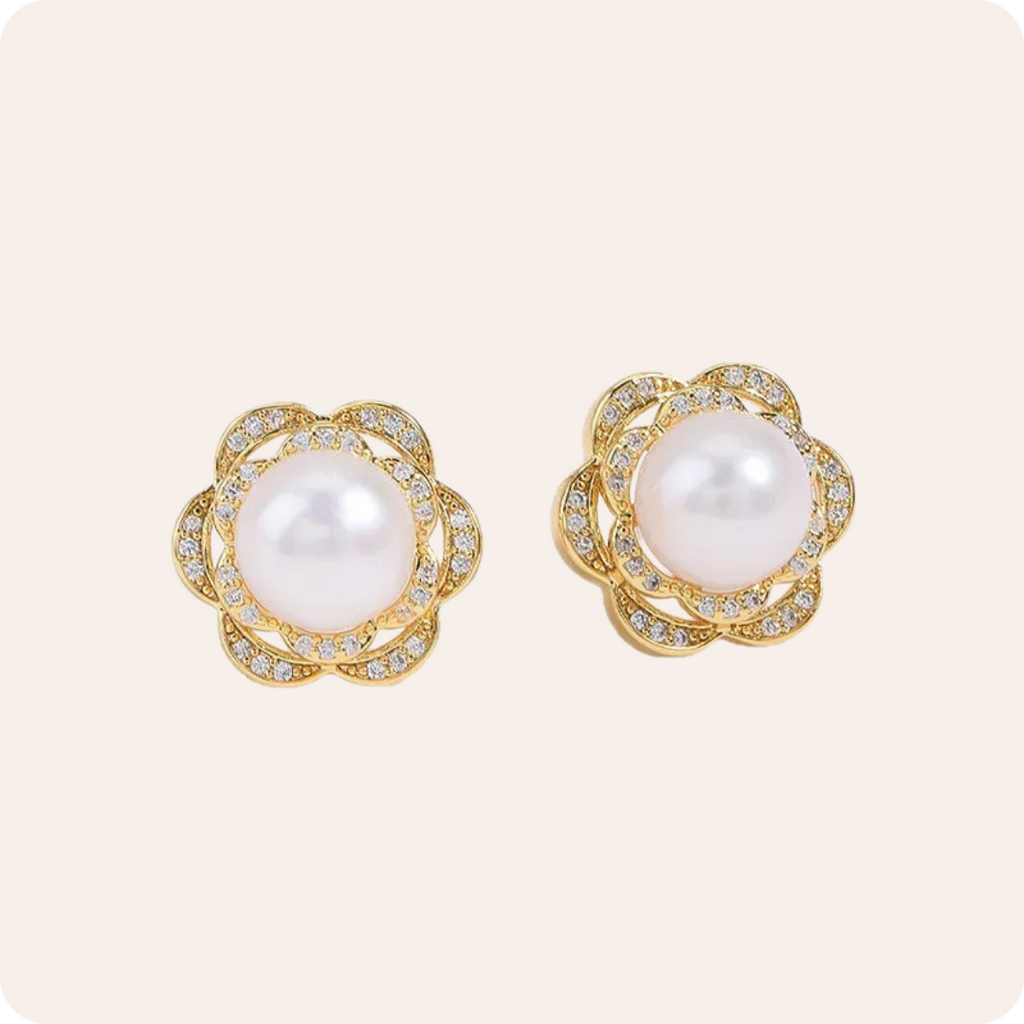 Floral Pearl Silver Stud Earrings