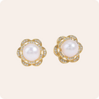 Floral Pearl Silver Stud Earrings